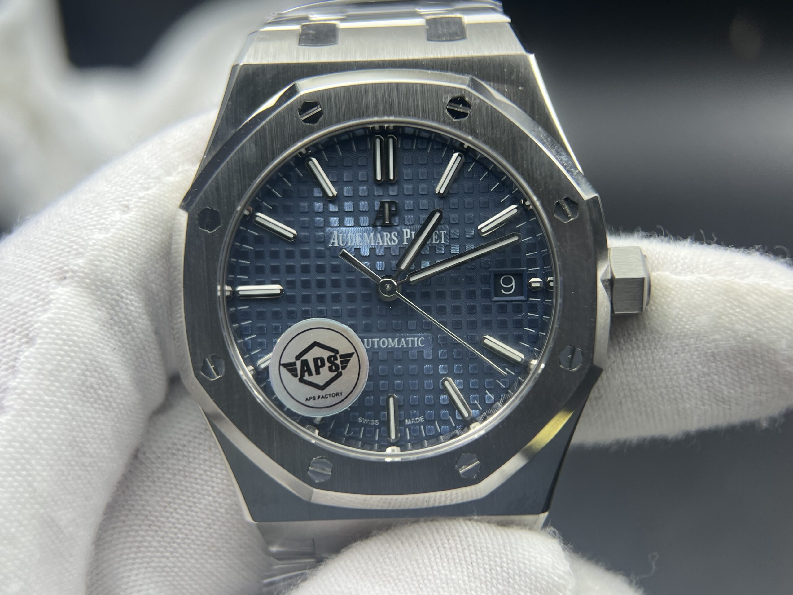 Royal Oak 37mm 15450 SS APSF 1:1 Best Edition Blue Textured Dial on SS Bracelet A3120 - Image 2