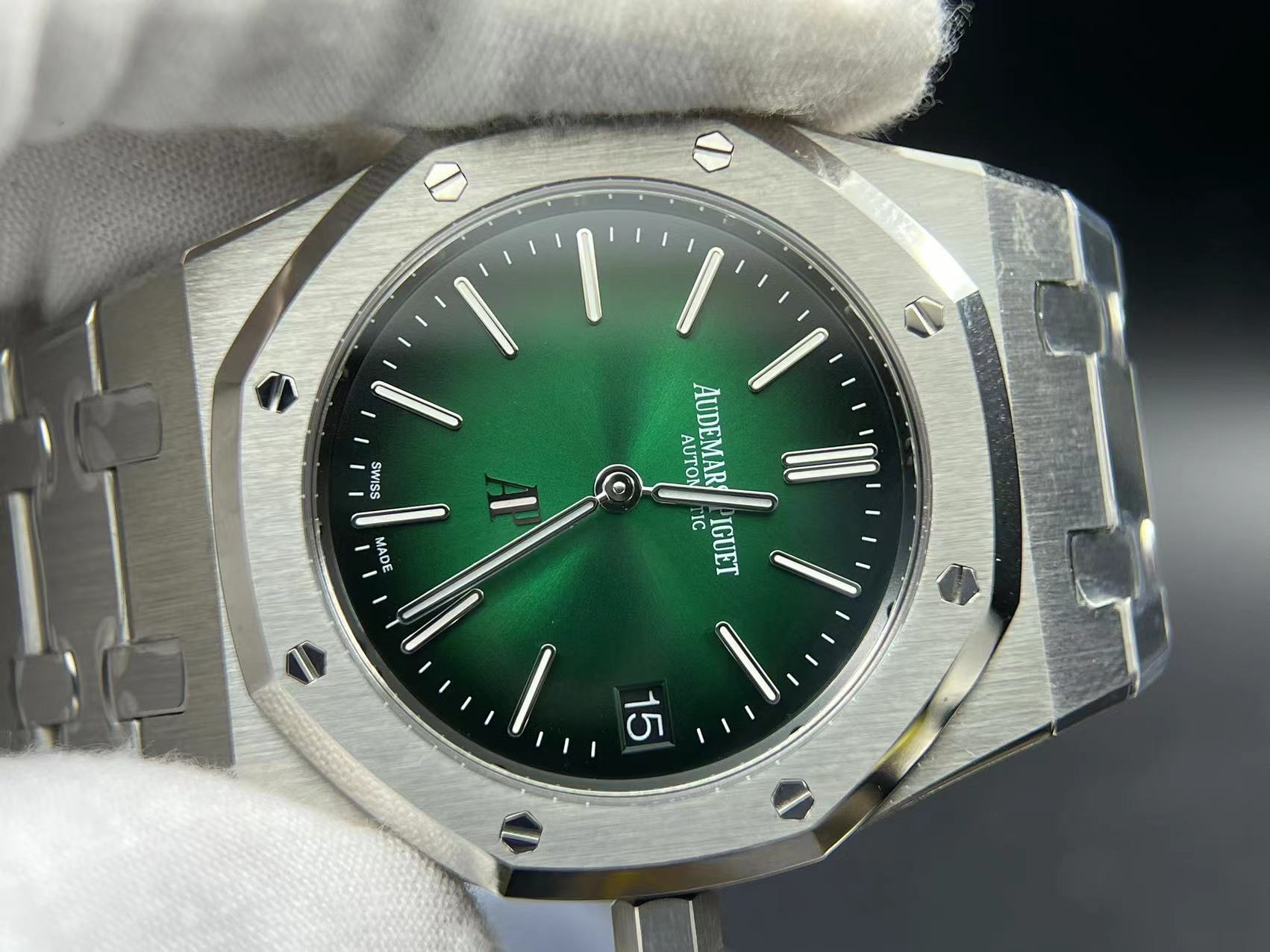 Royal Oak 39mm 16202 "50th Anniversary" SS ZF 1:1 Best Edition Green Textured Dial on SS Bracelet A7121