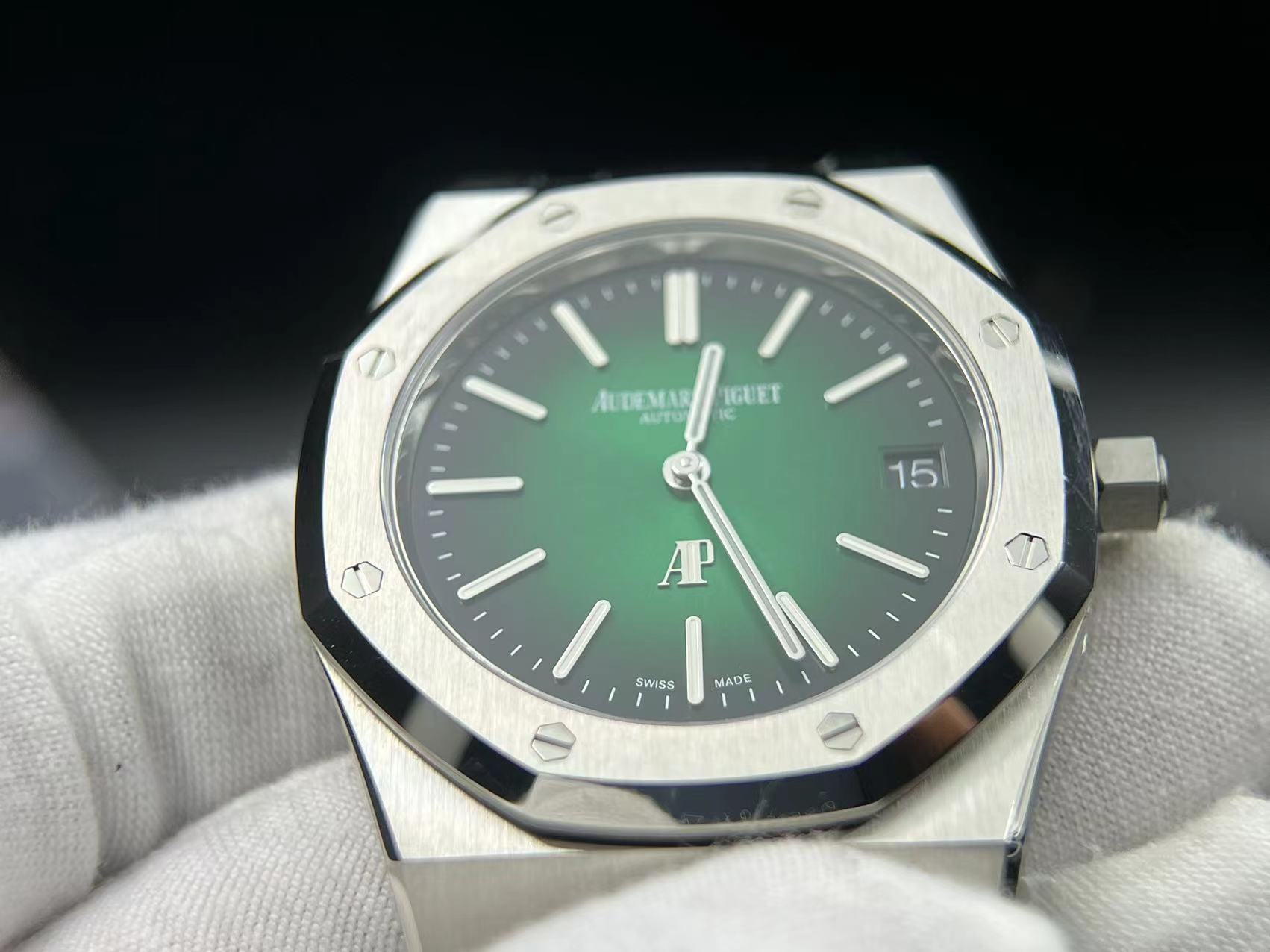 Royal Oak 39mm 16202 "50th Anniversary" SS ZF 1:1 Best Edition Green Textured Dial on SS Bracelet A7121 - Image 7