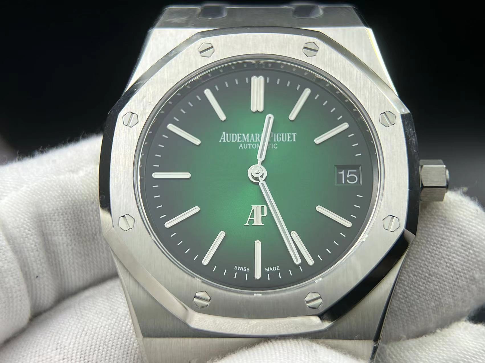 Royal Oak 39mm 16202 "50th Anniversary" SS ZF 1:1 Best Edition Green Textured Dial on SS Bracelet A7121 - Image 8