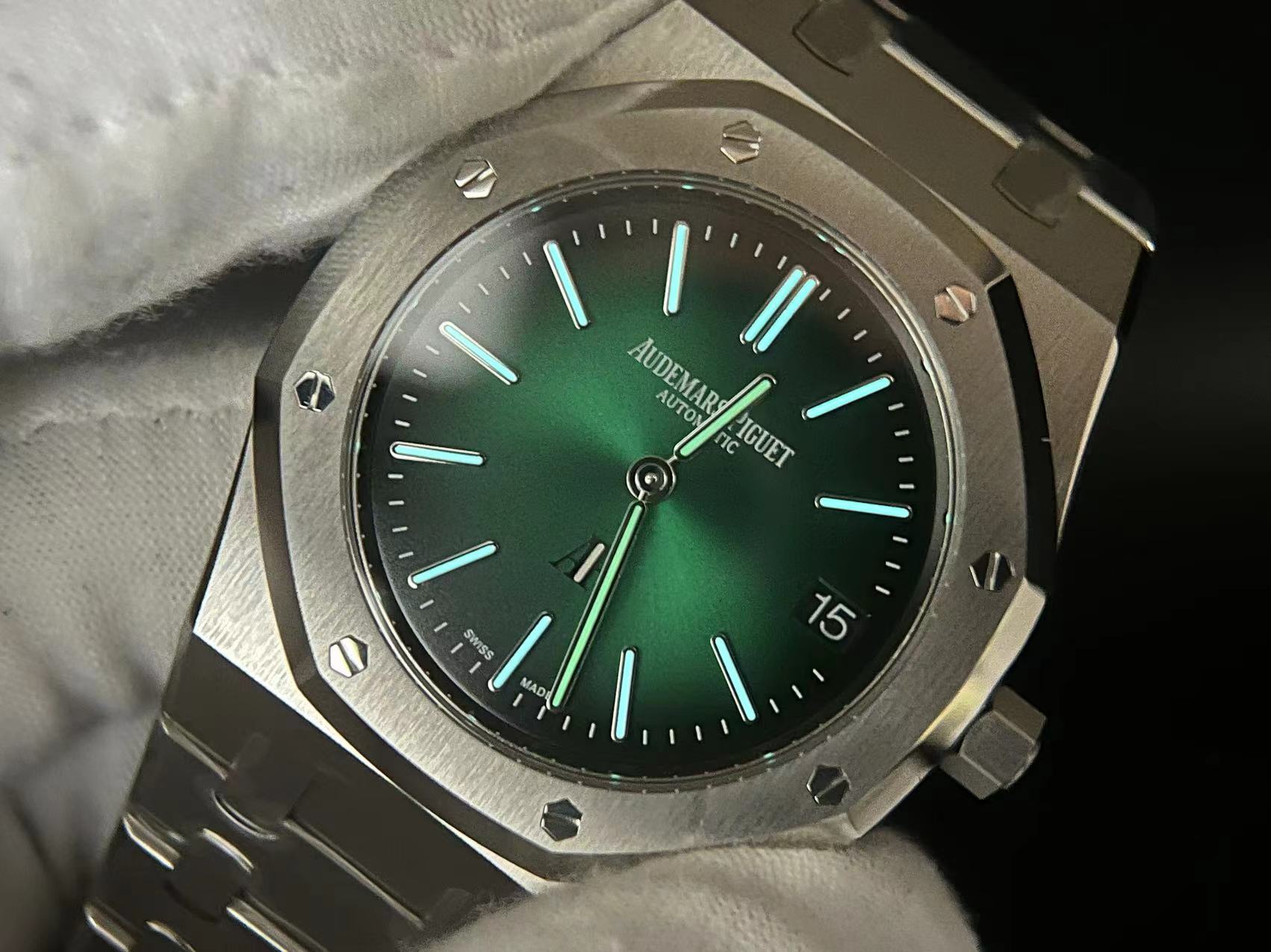 Royal Oak 39mm 16202 "50th Anniversary" SS ZF 1:1 Best Edition Green Textured Dial on SS Bracelet A7121 - Image 11