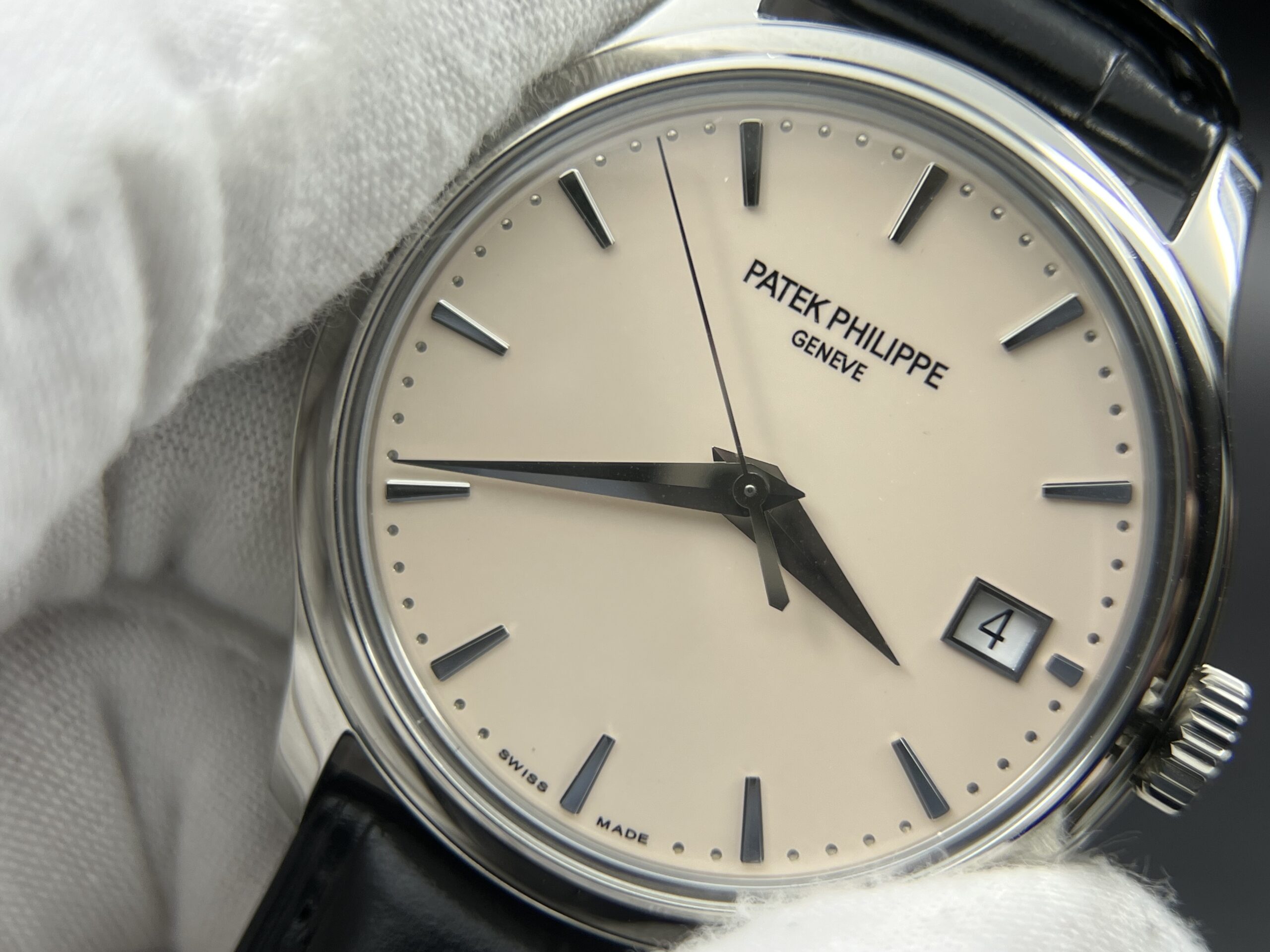 Calatrava 5227 SS 3KF 1:1 Best Edition White Dial on Brown Leather Strap A324 Super Clone V2 - Image 3